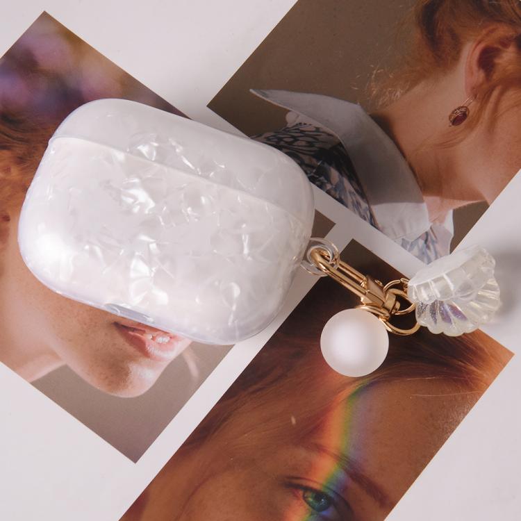 For AirPods Pro Shell Texture Pearl Hanging Buckle Earphone Case