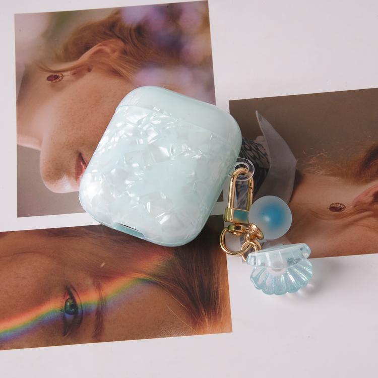 For AirPods 1 / 2 Shell Texture Pearl Hanging Buckle Earphone Case