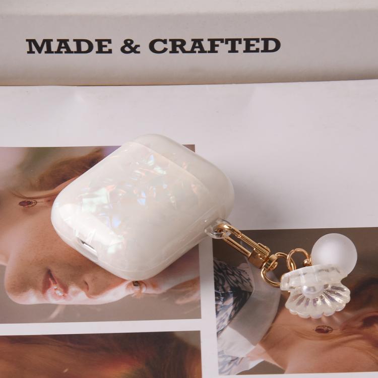 For AirPods 1 / 2 Shell Texture Pearl Hanging Buckle Earphone Case