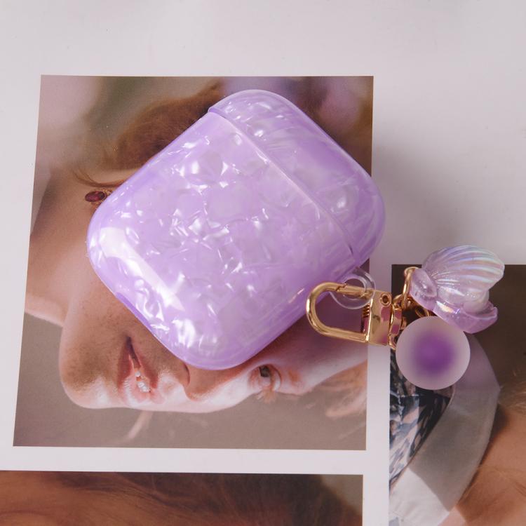 For AirPods 1 / 2 Shell Texture Pearl Hanging Buckle Earphone Case
