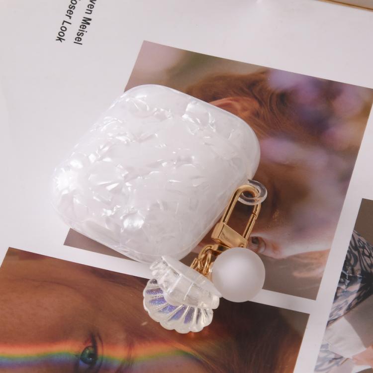 For AirPods 1 / 2 Shell Texture Pearl Hanging Buckle Earphone Case