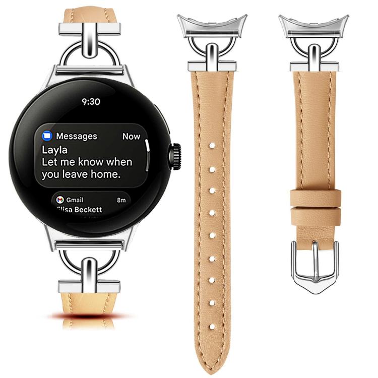 For Google Pixel Watch 4 / 3 45mm D-shaped Metal Small Waist Leather Watch Band