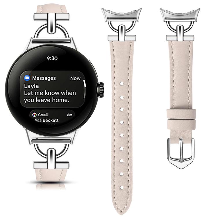 For Google Pixel Watch 4 / 3 45mm D-shaped Metal Small Waist Leather Watch Band