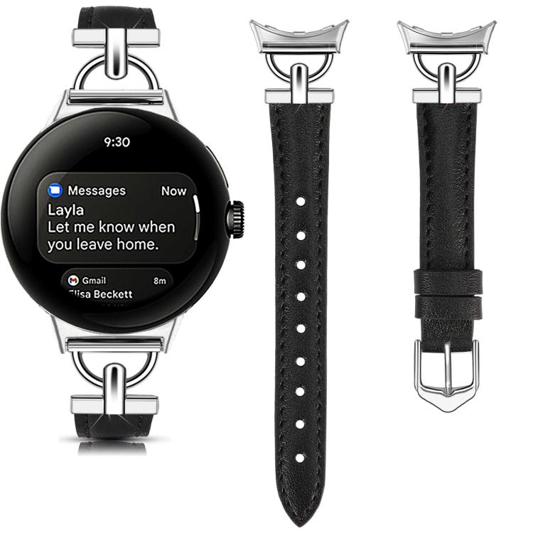 For Google Pixel Watch 4 / 3 / 2 / 1 41mm D-shaped Metal Small Waist Leather Watch Band
