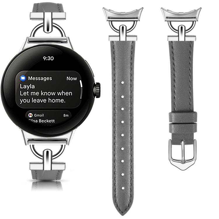 For Google Pixel Watch 4 / 3 / 2 / 1 41mm D-shaped Metal Small Waist Leather Watch Band