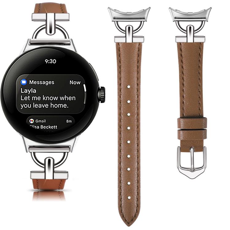 For Google Pixel Watch 4 / 3 / 2 / 1 41mm D-shaped Metal Small Waist Leather Watch Band