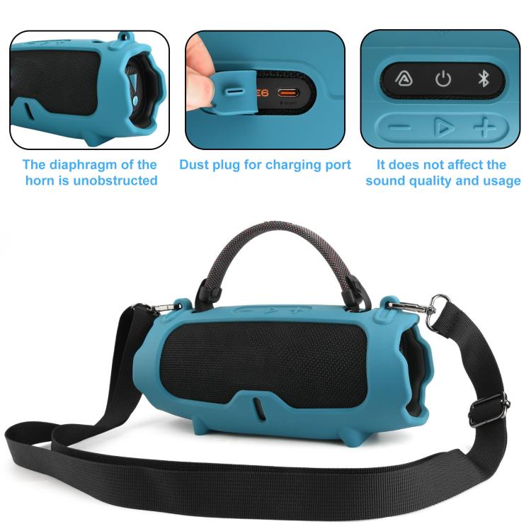 For JBL Charge 6 Silicone Protective Cover Portable Crossbody Speaker Soft Shell Bag