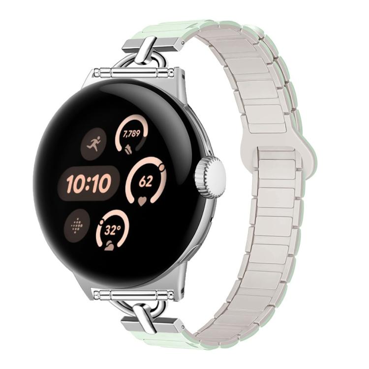 For Google Pixel Watch 4 / 3 / 2 / 1 41mm D-shaped Tri-beads Magnetic Silicone Watch Band