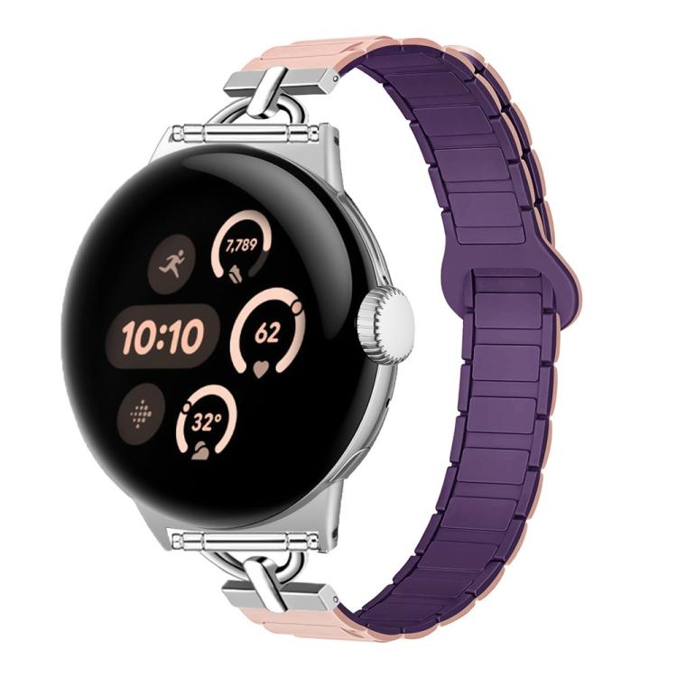 For Google Pixel Watch 4 / 3 / 2 / 1 41mm D-shaped Tri-beads Magnetic Silicone Watch Band