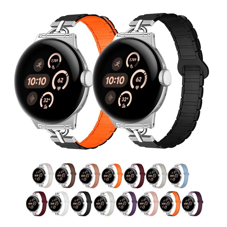For Google Pixel Watch 4 / 3 / 2 / 1 41mm D-shaped Tri-beads Magnetic Silicone Watch Band