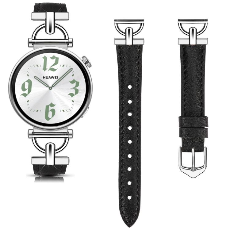 20mm Flat-Head D-shaped Metal Genuine Leather Watch Band