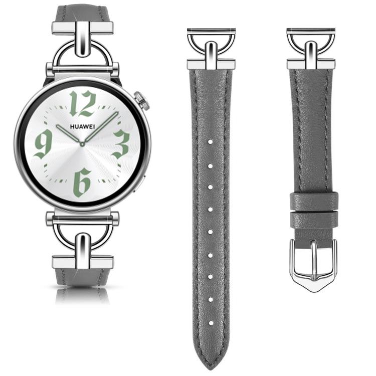 20mm Flat-Head D-shaped Metal Genuine Leather Watch Band