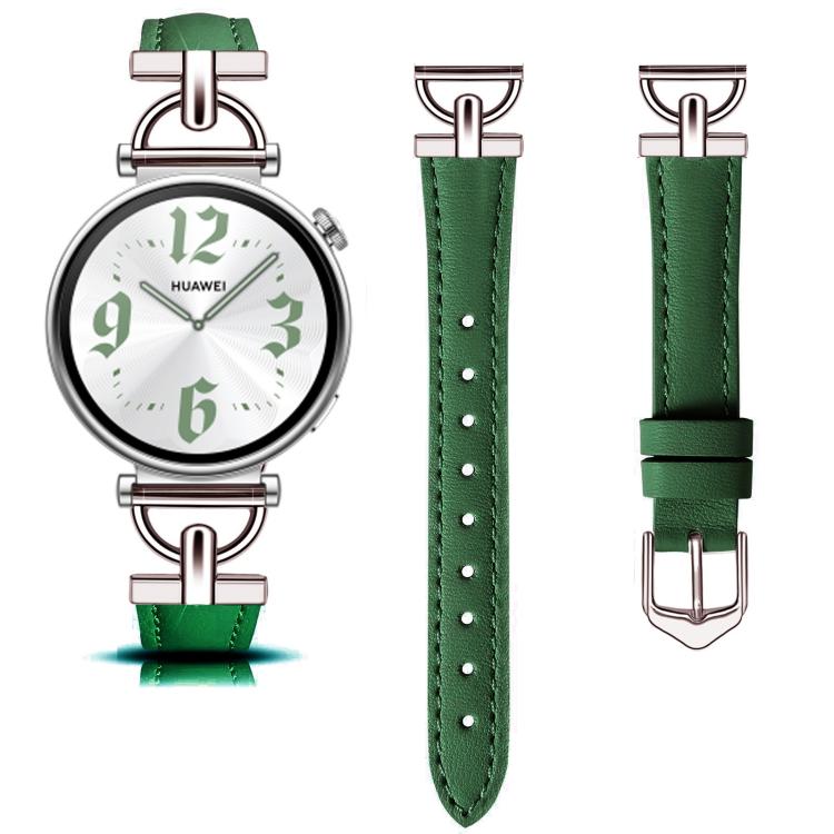 20mm Flat-Head D-shaped Metal Genuine Leather Watch Band