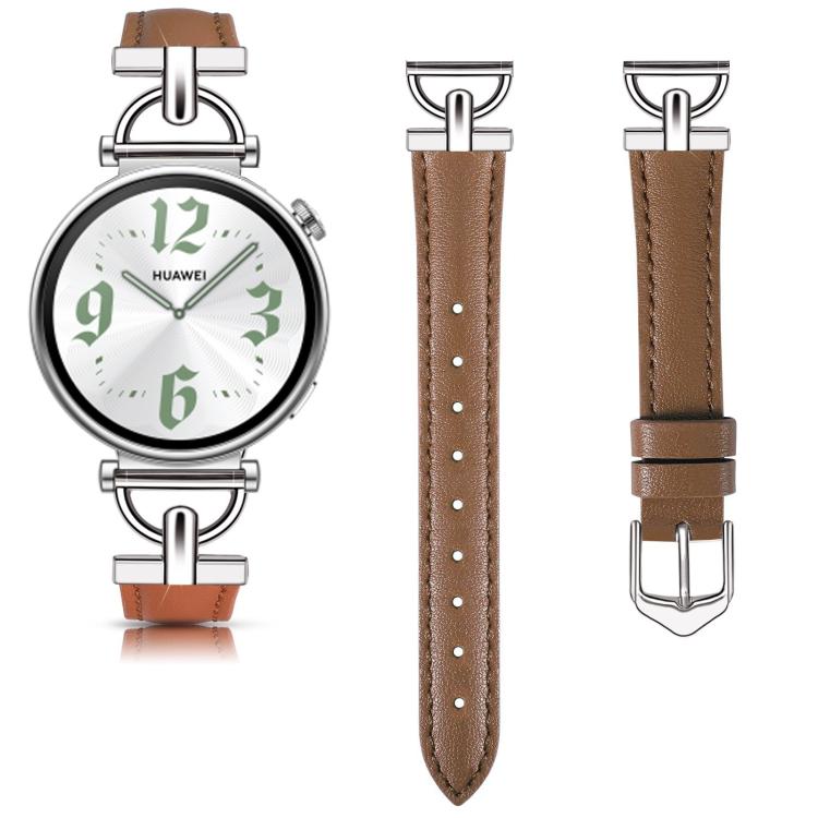 20mm Flat-Head D-shaped Metal Genuine Leather Watch Band