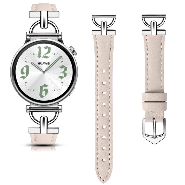 20mm Flat-Head D-shaped Metal Genuine Leather Watch Band