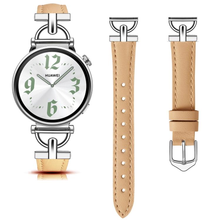 22mm Flat-Head D-shaped Metal Genuine Leather Watch Band
