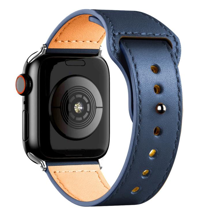 For Apple Watch 46mm / 49mm / 45mm / 44mm Reverse Buckle Genuine Leather Watch Band