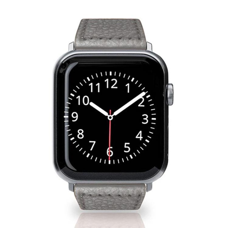 For Apple Watch 46mm / 49mm / 45mm / 44mm Reverse Buckle Litchi Genuine Leather Watch Band