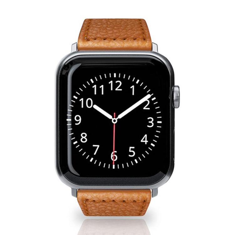 For Apple Watch 46mm / 49mm / 45mm / 44mm Reverse Buckle Litchi Genuine Leather Watch Band