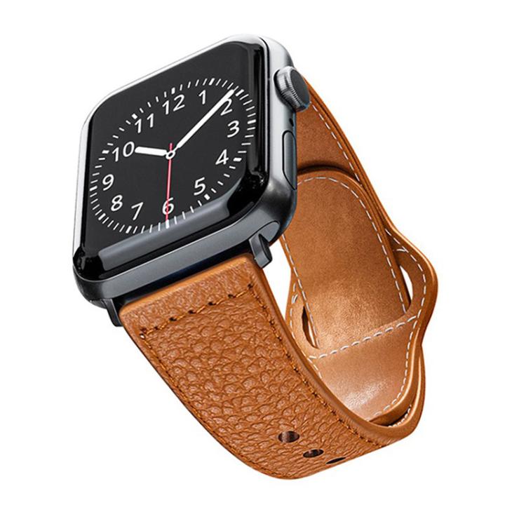 For Apple Watch 46mm / 49mm / 45mm / 44mm Reverse Buckle Litchi Genuine Leather Watch Band