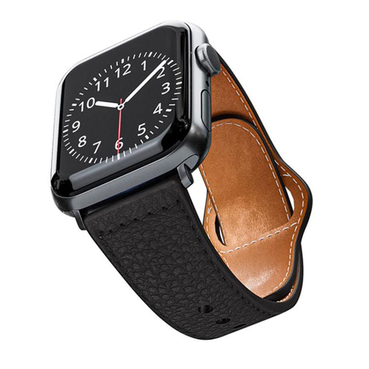 For Apple Watch 42mm / 41mm / 40mm / 38mm Reverse Buckle Litchi Genuine Leather Watch Band