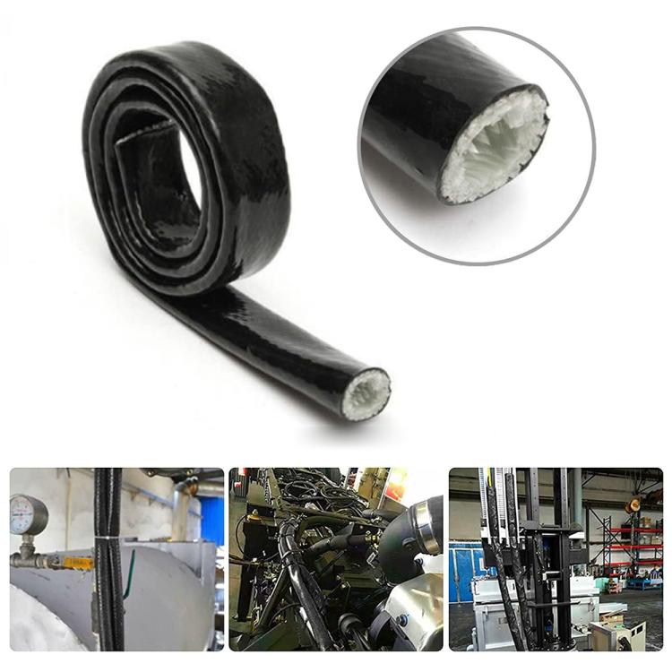 Silicone Fiberglass Fireproof Heat Shield Protective Sleeve Car Line Insulation Protection Cover, 1m Length, Diameter:19mm - Black