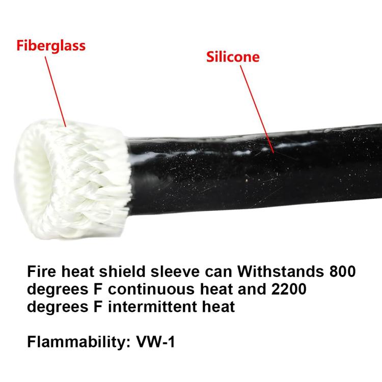 Silicone Fiberglass Fireproof Heat Shield Protective Sleeve Car Line Insulation Protection Cover, 1m Length, Diameter:10mm - Black