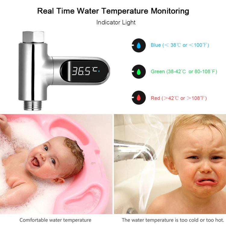 BD-LS-01 Second Generation LED Digital Display Shower Water Thermometer - Plating