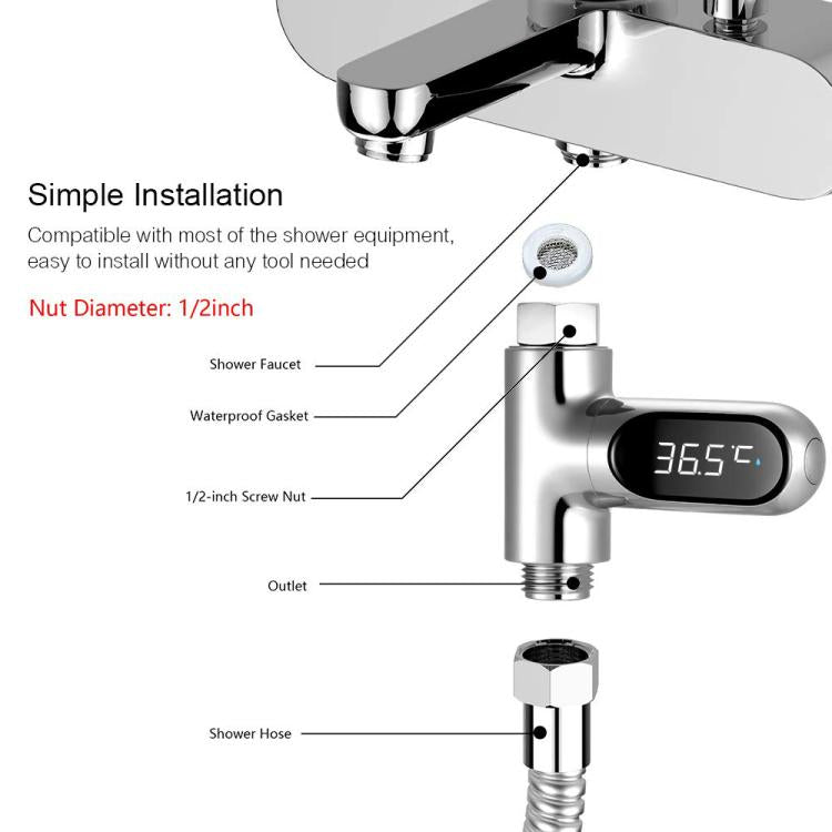 BD-LS-01 Second Generation LED Digital Display Shower Water Thermometer - Plating