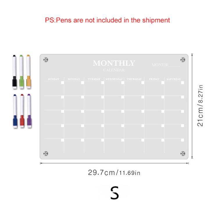 TYU370 Monthly Plan Message Board Acrylic Refrigerator Magnet Note Board, Size:29.7x21cm - 透明