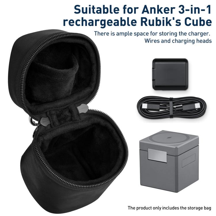 For Anker Cube 3 in 1 Wireless Charging Portable Buckle Storage Bag - Black