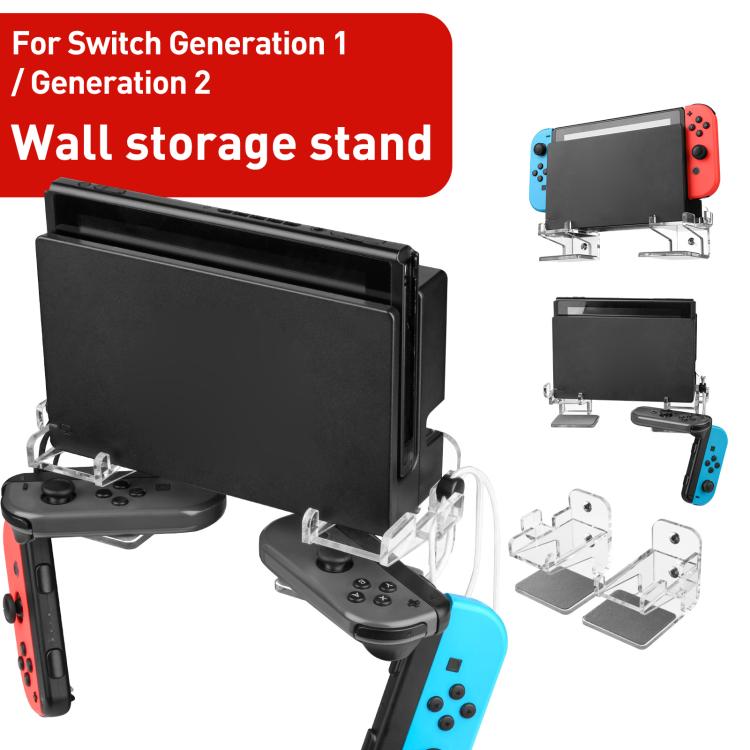 For Nintendo Switch 1 / 2 Acrylic Wall Split Symmetrical Storage Bracket - Transparent