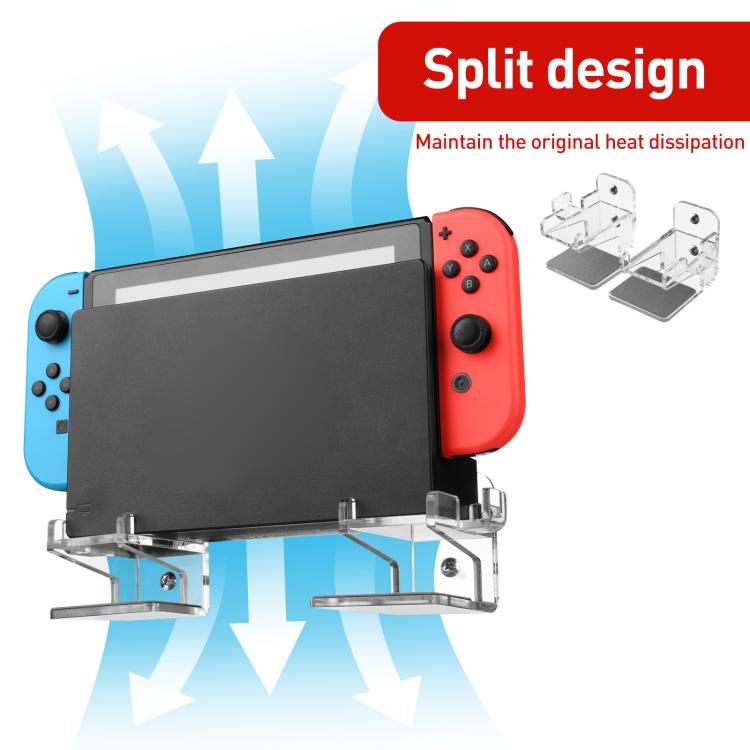 For Nintendo Switch 1 / 2 Acrylic Wall Split Symmetrical Storage Bracket - Transparent