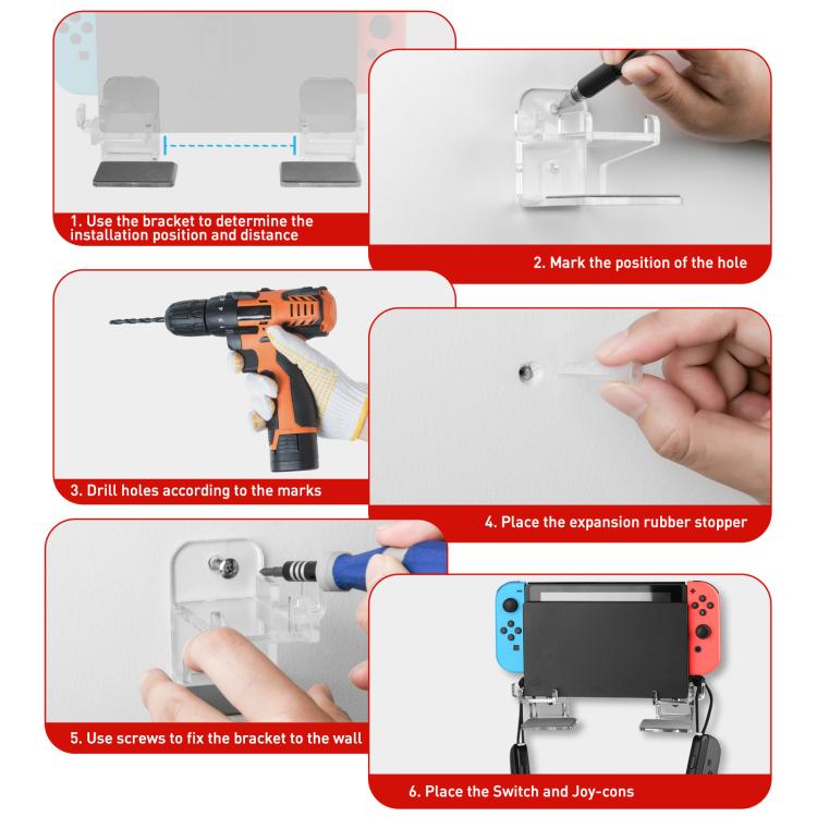 For Nintendo Switch 1 / 2 Acrylic Wall Split Symmetrical Storage Bracket - Transparent