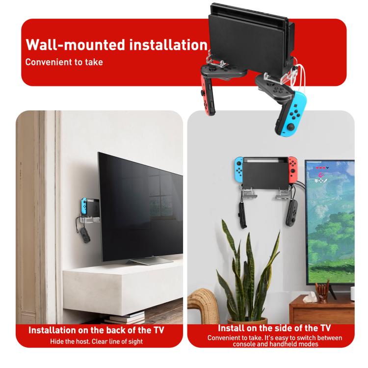 For Nintendo Switch 1 / 2 Acrylic Wall Split Symmetrical Storage Bracket - Transparent