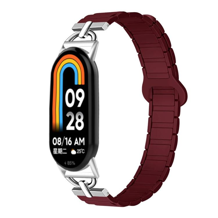 For Xiaomi Smart Band 10 / 9 / 8 D-shaped Tri-beads Magnetic Silicone Watch Band