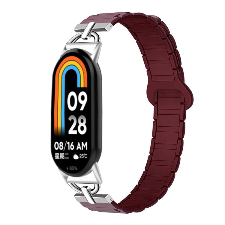 For Xiaomi Smart Band 10 / 9 / 8 D-shaped Tri-beads Magnetic Silicone Watch Band