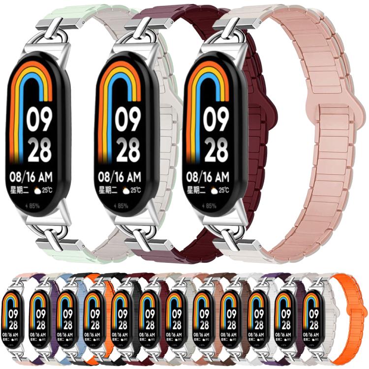 For Xiaomi Smart Band 10 / 9 / 8 D-shaped Tri-beads Magnetic Silicone Watch Band