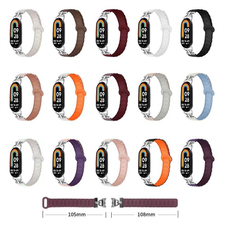 For Xiaomi Smart Band 10 / 9 / 8 D-shaped Tri-beads Magnetic Silicone Watch Band