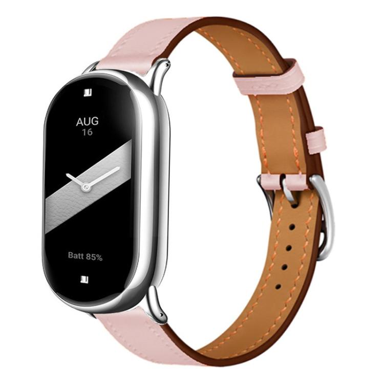 For Xiaomi Smart Band 10 / 9 / 8 Slim Silver Buckle Leather Watch Band