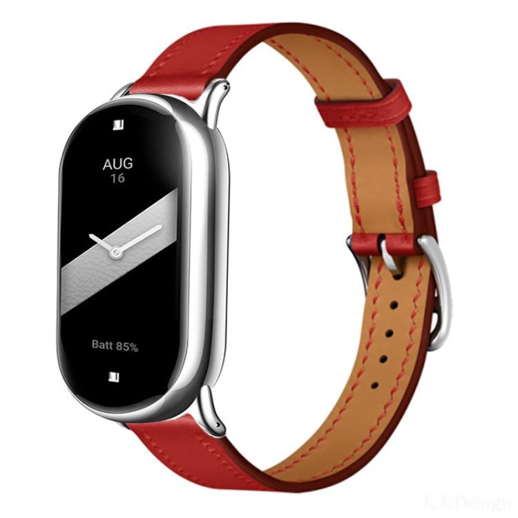 For Xiaomi Smart Band 10 / 9 / 8 Slim Silver Buckle Leather Watch Band