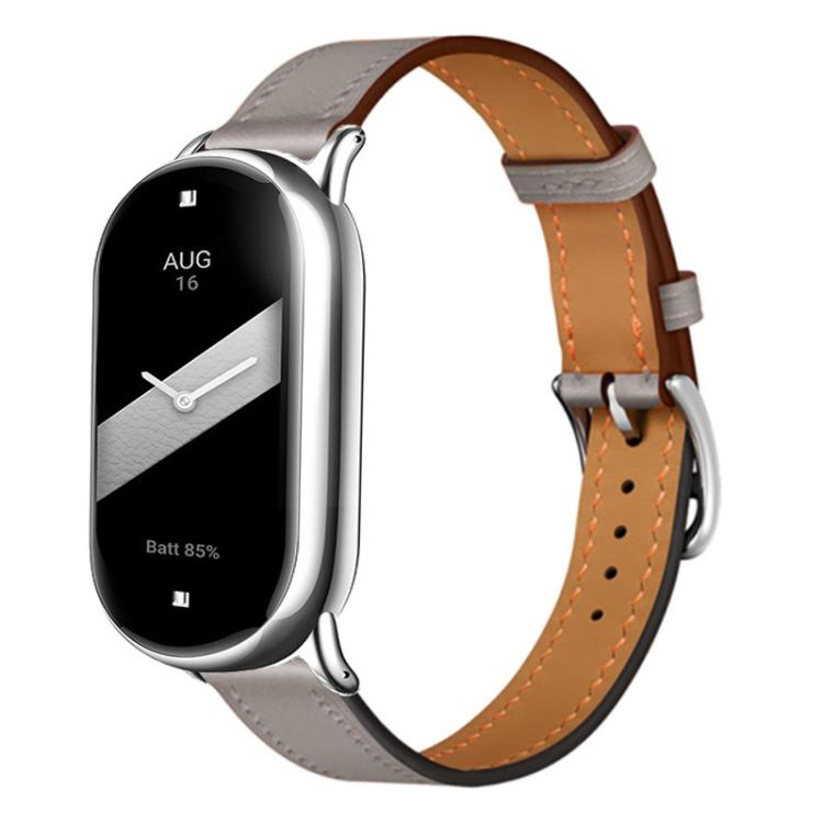 For Xiaomi Smart Band 10 / 9 / 8 Slim Silver Buckle Leather Watch Band