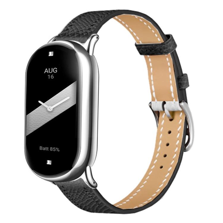 For Xiaomi Smart Band 10 / 9 / 8 Slim Silver Buckle Leather Watch Band