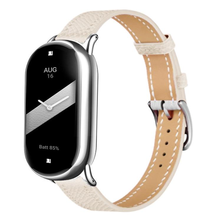For Xiaomi Smart Band 10 / 9 / 8 Slim Silver Buckle Leather Watch Band