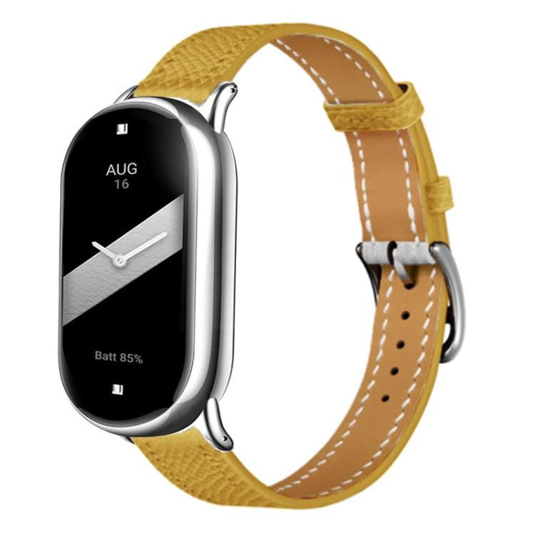 For Xiaomi Smart Band 10 / 9 / 8 Slim Silver Buckle Leather Watch Band