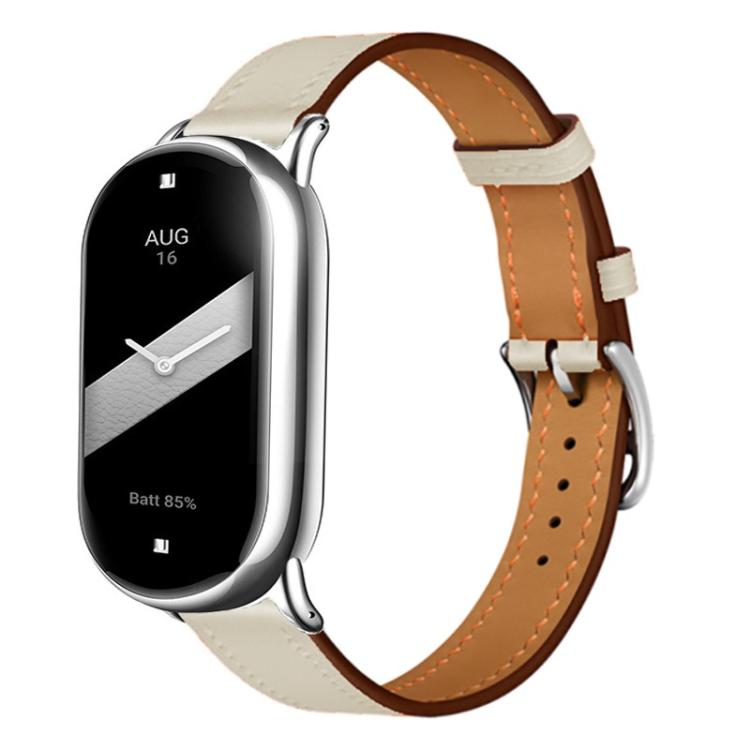 For Xiaomi Smart Band 10 / 9 / 8 Slim Silver Buckle Leather Watch Band