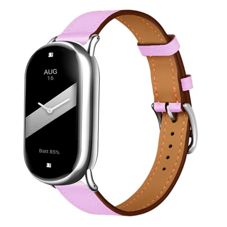For Xiaomi Smart Band 10 / 9 / 8 Slim Silver Buckle Leather Watch Band