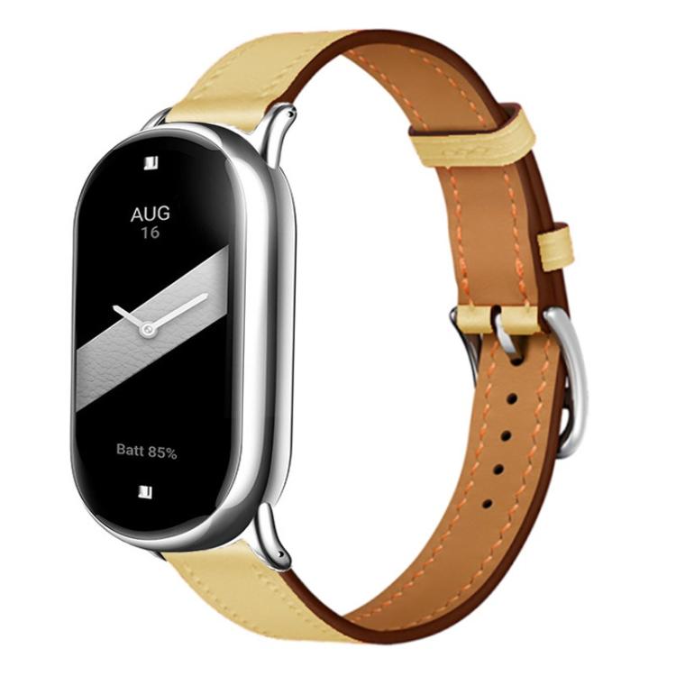 For Xiaomi Smart Band 10 / 9 / 8 Slim Silver Buckle Leather Watch Band