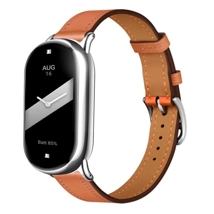 For Xiaomi Smart Band 10 / 9 / 8 Slim Silver Buckle Leather Watch Band