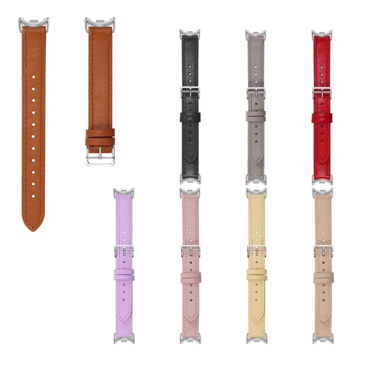 For Xiaomi Smart Band 10 / 9 / 8 Slim Silver Buckle Leather Watch Band